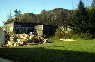 A huge portion of the hill was reinforced with concrete at the railway entrances to the KZ Gusen II "Bergkristall" underground plant (shortly before destruction in October 1989)