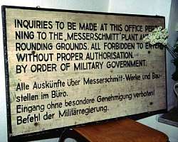 Warning sign of US Military Government at St. Georgen/Gusen regarding the KZ Gusen II "Bergkristall" underground "Messerschmitt" plant (1945)